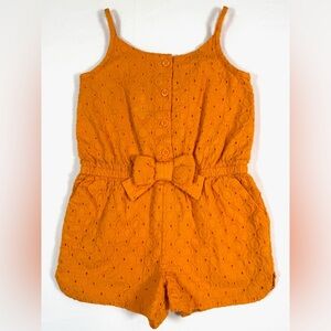 BABYGAP Girls' Orange Eyelet Lace Cami Strap Bow Applique Romper Size 18-24M